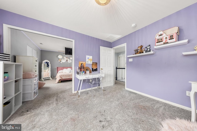 bedroom featuring carpet floors and baseboards
