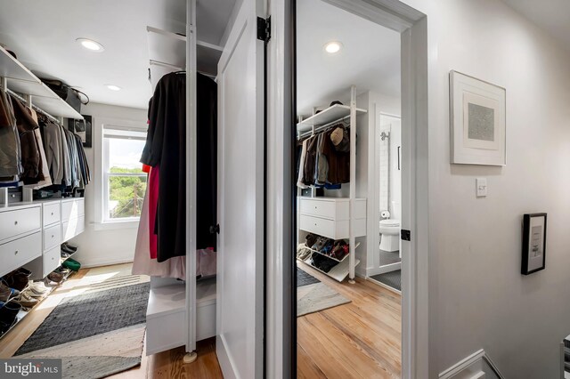 walk in closet featuring wood finished floors