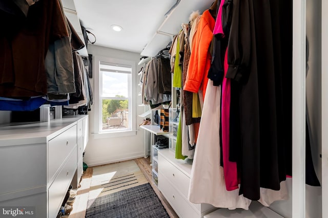 spacious closet featuring light wood-type flooring
