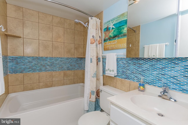 11500 Coastal Hwy Unit 317, Ocean City, MD 21842 - bathroom with tasteful backsplash, vanity, toilet, shower / bath combo, and tile walls