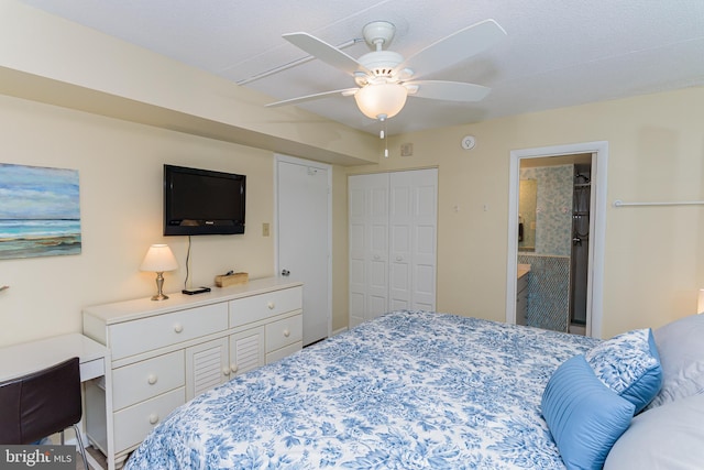 11500 Coastal Hwy Unit 317, Ocean City, MD 21842 - bedroom featuring a closet, ceiling fan, and ensuite bath