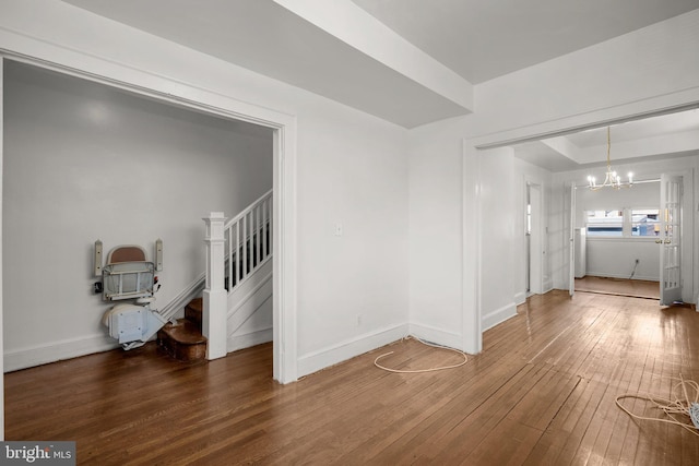 560 25th Pl NE, Washington, DC 20002 - interior space with baseboards, wood-type flooring, stairs, and a chandelier