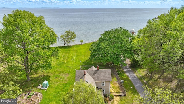 aerial view with a water view