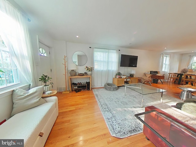 2710 N 47th St, Philadelphia, PA 19131 - living room featuring plenty of natural light, light wood-type flooring, and recessed lighting