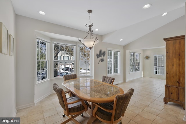 dining room with recessed lighting, baseboards, and light tile patterned floors