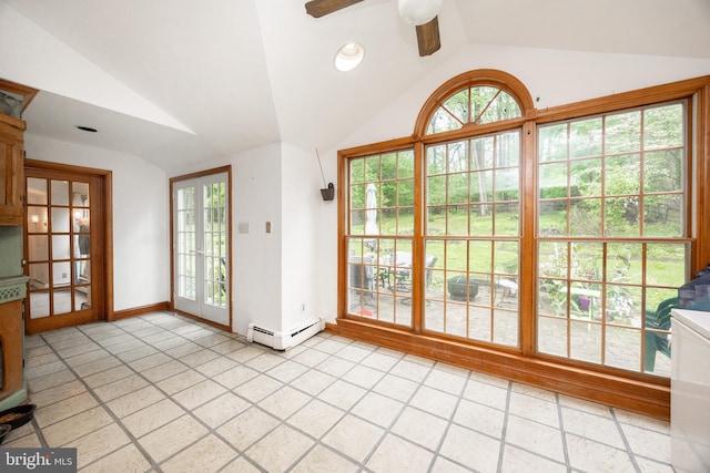 304 King Rd, West Chester, PA 19380 - doorway with a wealth of natural light, baseboard heating, ceiling fan, and vaulted ceiling