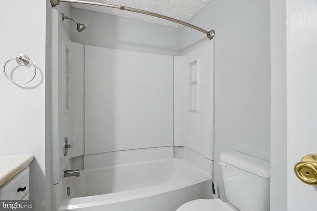 5694 Singletree Dr, Frederick, MD 21703 - bathroom featuring toilet,  shower combination, vanity, and a textured ceiling