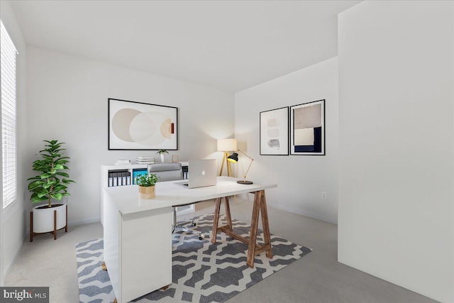 office space featuring light carpet