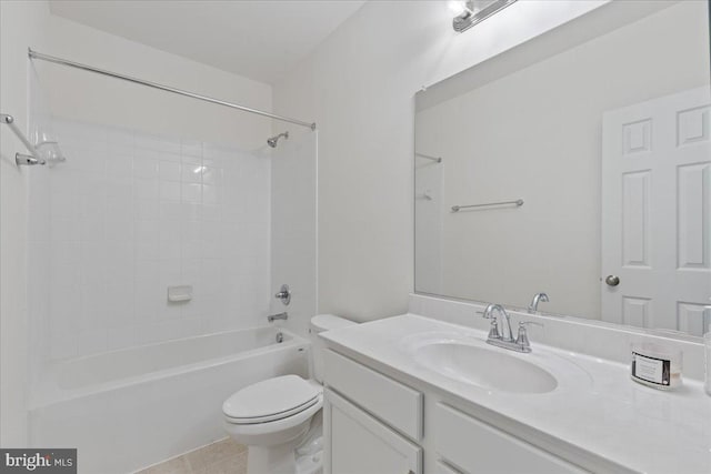 full bathroom featuring toilet, shower / tub combination, and vanity