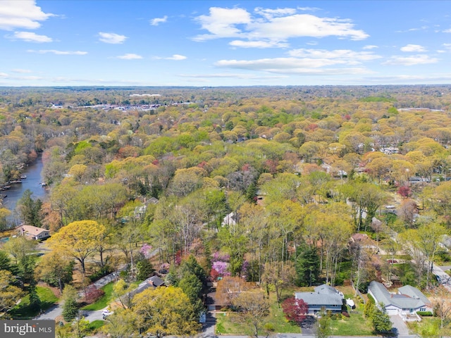 birds eye view of property with a water view and a view of trees