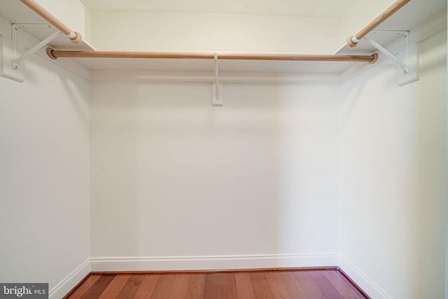 walk in closet with wood finished floors