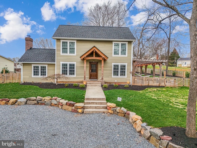 6750 Stonehurst Ct, Warrenton, VA 20187 - view of front facade with a pergola, a chimney, and roof with shingles
