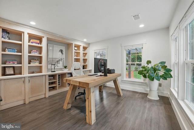 6750 Stonehurst Ct, Warrenton, VA 20187 - office area featuring dark wood-style flooring, recessed lighting, and baseboards