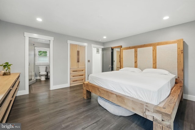 6750 Stonehurst Ct, Warrenton, VA 20187 - bedroom featuring dark wood finished floors, baseboards, recessed lighting, and ensuite bathroom