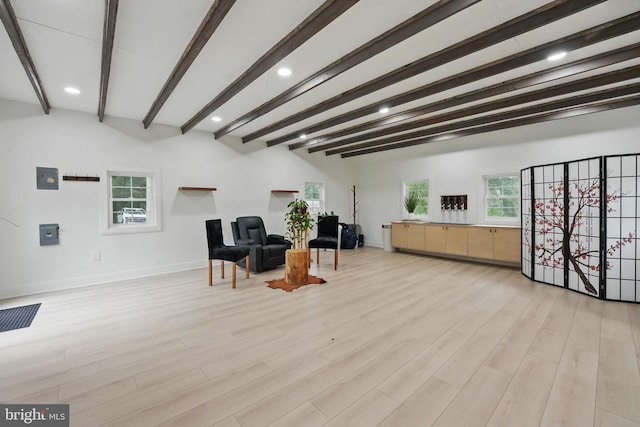 6750 Stonehurst Ct, Warrenton, VA 20187 - sitting room featuring beam ceiling, light wood finished floors, baseboards, and recessed lighting