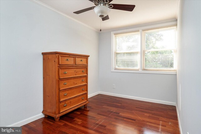 421 Burbank Ct, Baltimore, MD 21227 - unfurnished room with dark wood finished floors, crown molding, baseboards, and a ceiling fan
