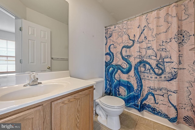 720 Birch Tree Ln, Smyrna, DE 19977 - full bathroom featuring toilet, vanity, tile patterned floors, and a shower with shower curtain