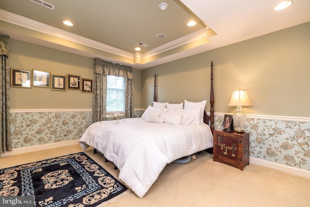 14 Komen Ct, Sellersville, PA 18960 - carpeted bedroom with ornamental molding, a wainscoted wall, recessed lighting, and wallpapered walls