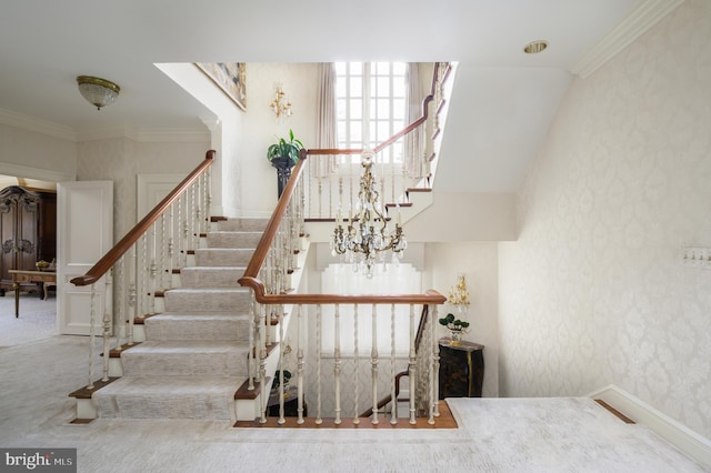 2838 Mcgill Ter NW, Washington, DC 20008 - staircase featuring carpet and crown molding