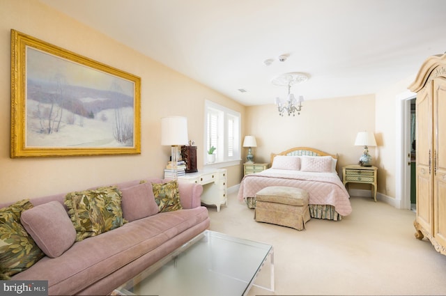 2838 Mcgill Ter NW, Washington, DC 20008 - bedroom featuring a chandelier and light colored carpet