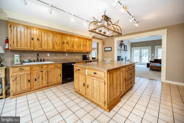 1909 Marsh Hill Rd, Mc Henry, MD 21541 - kitchen featuring dishwasher, light tile patterned floors, an inviting chandelier, and backsplash