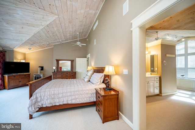 1909 Marsh Hill Rd, Mc Henry, MD 21541 - carpeted bedroom with vaulted ceiling, crown molding, wooden ceiling, and rail lighting