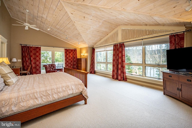 1909 Marsh Hill Rd, Mc Henry, MD 21541 - bedroom featuring multiple windows, lofted ceiling, wooden ceiling, and carpet flooring