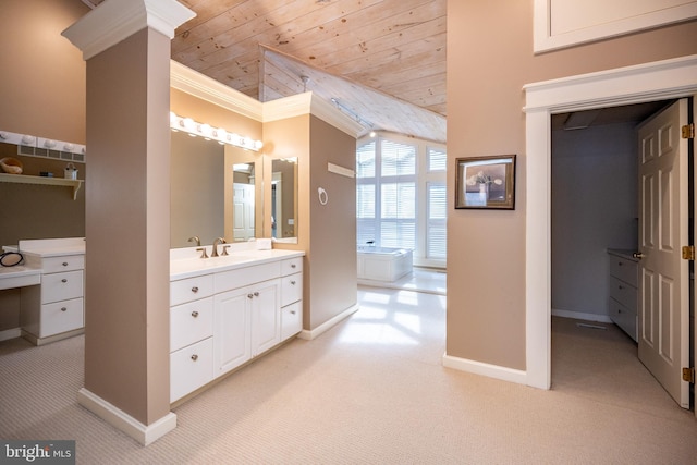 1909 Marsh Hill Rd, Mc Henry, MD 21541 - bathroom featuring vanity, wooden ceiling, baseboards, and vaulted ceiling
