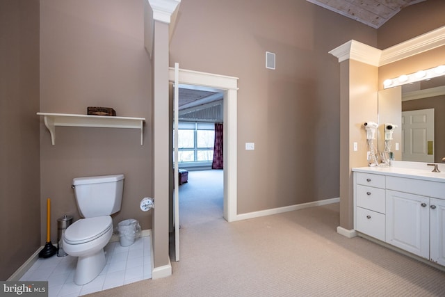1909 Marsh Hill Rd, Mc Henry, MD 21541 - bathroom with baseboards, high vaulted ceiling, toilet, and vanity