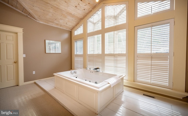 1909 Marsh Hill Rd, Mc Henry, MD 21541 - full bathroom with vaulted ceiling, wood ceiling, a jetted tub, baseboards, and visible vents