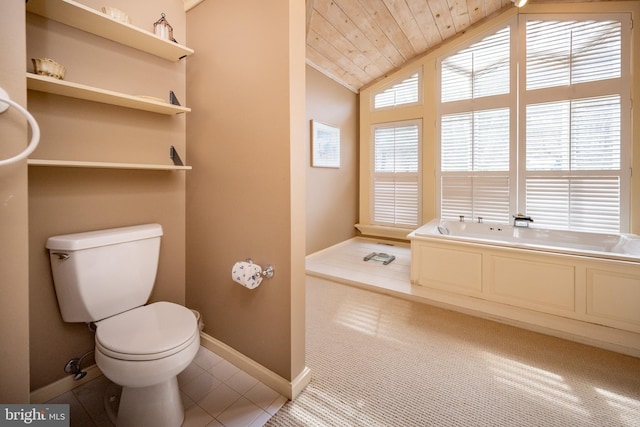 1909 Marsh Hill Rd, Mc Henry, MD 21541 - full bathroom with baseboards, toilet, vaulted ceiling, a garden tub, and wooden ceiling