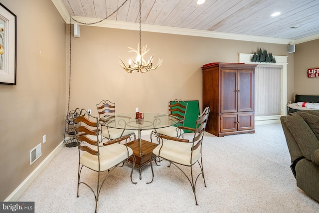 1909 Marsh Hill Rd, Mc Henry, MD 21541 - dining space featuring crown molding, baseboards, a chandelier, wood ceiling, and visible vents