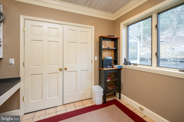 1909 Marsh Hill Rd, Mc Henry, MD 21541 - bedroom with baseboards, a closet, ornamental molding, and light tile patterned floors
