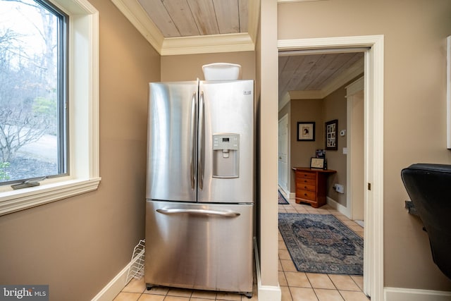 1909 Marsh Hill Rd, Mc Henry, MD 21541 - kitchen with light tile patterned floors, stainless steel fridge, crown molding, and a wealth of natural light