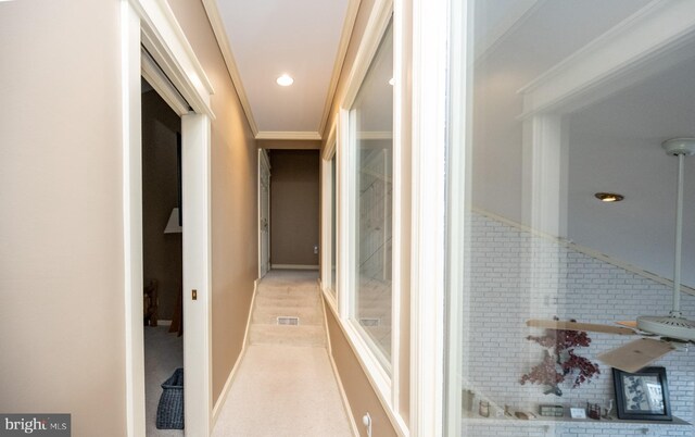 1909 Marsh Hill Rd, Mc Henry, MD 21541 - corridor with recessed lighting, light carpet, crown molding, and visible vents
