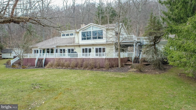 1909 Marsh Hill Rd, Mc Henry, MD 21541 - back of house with a wooded view, a deck, stairway, and a yard