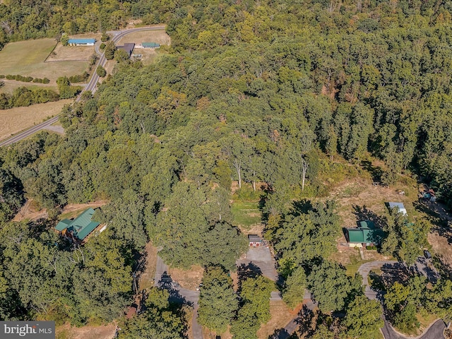 birds eye view of property with a forest view
