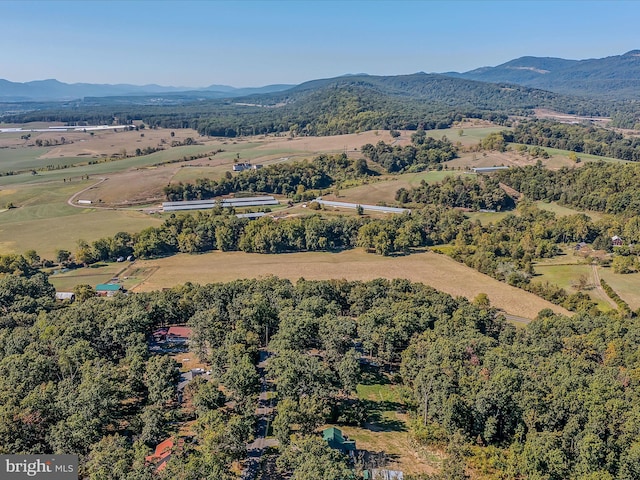 bird's eye view with a mountain view and a rural view
