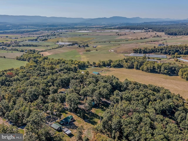 aerial view featuring a mountain view and a rural view