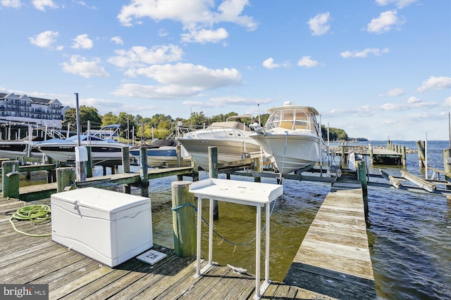dock area featuring a water view and boat lift