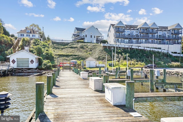 dock area with a water view