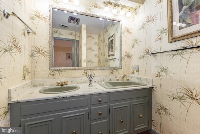 4300 Valleyview Rd, Harrisburg, PA 17112 - bathroom featuring wallpapered walls and double vanity