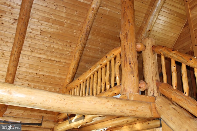 interior details featuring beamed ceiling and wood ceiling