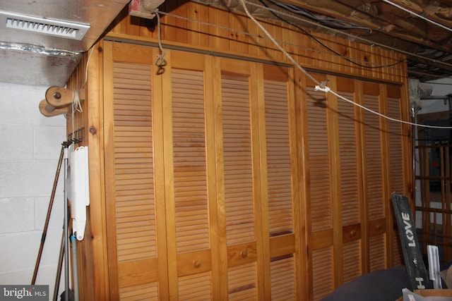 room details with concrete block wall and visible vents