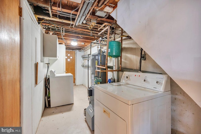 unfinished below grade area with independent washer and dryer