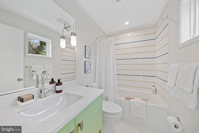 7030 Oregon Ave NW, Washington, DC 20015 - bathroom with toilet, vanity, shower / bath combo with shower curtain, and recessed lighting