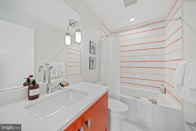 7030 Oregon Ave NW, Washington, DC 20015 - bathroom with recessed lighting, visible vents, toilet, vanity, and shower / tub combo