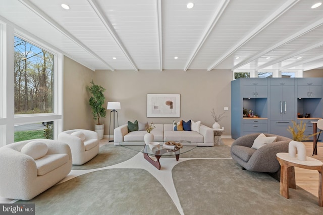 7030 Oregon Ave NW, Washington, DC 20015 - living area featuring beamed ceiling and recessed lighting
