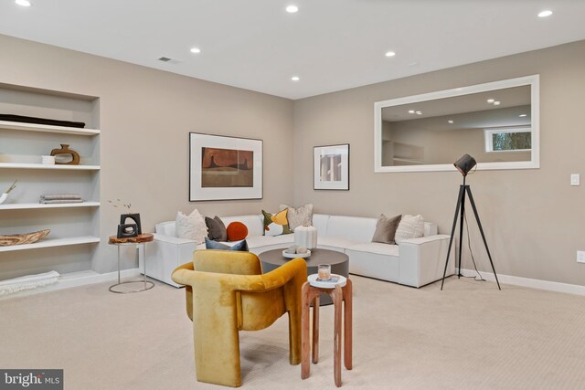 7030 Oregon Ave NW, Washington, DC 20015 - carpeted living room with baseboards, built in features, and recessed lighting