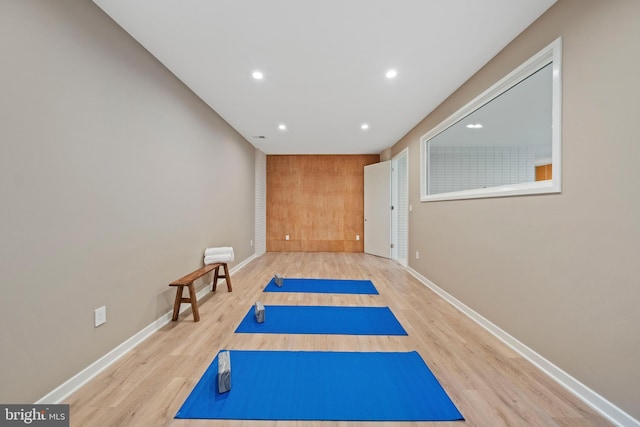 7030 Oregon Ave NW, Washington, DC 20015 - exercise area featuring baseboards, wood finished floors, and recessed lighting